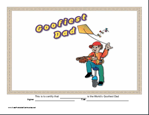 Goofiest Dad certificate