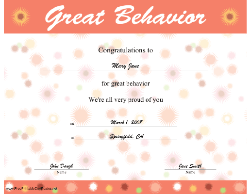 Great Behavior certificate