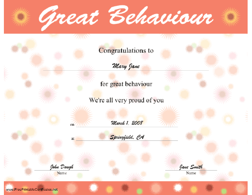 Great Behaviour certificate