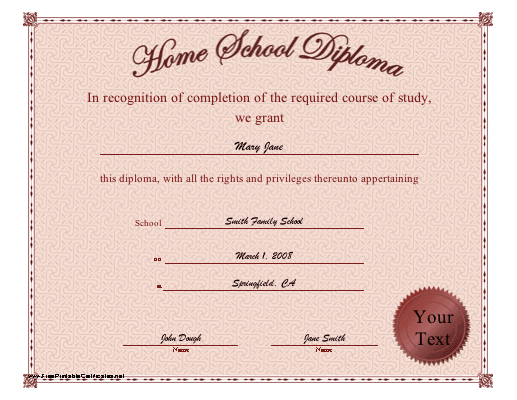 Home School Diploma certificate