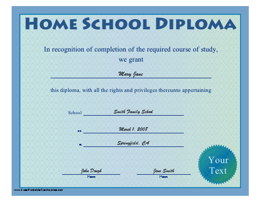 Home School Diploma certificate