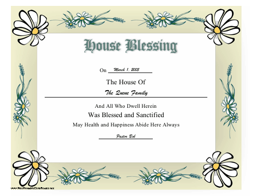 House Blessing certificate