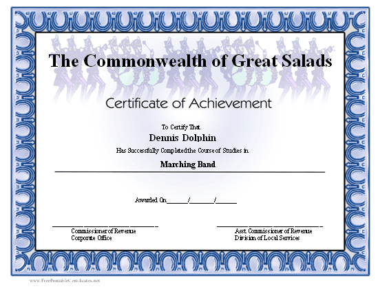 Achievement - Marching Band certificate