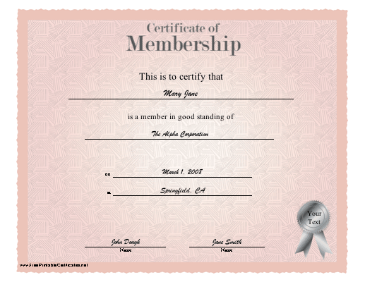 Membership certificate