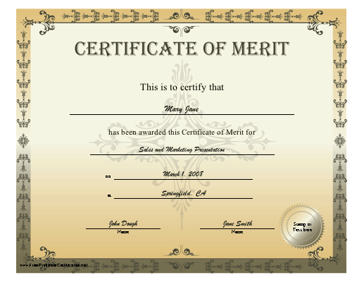 Merit certificate