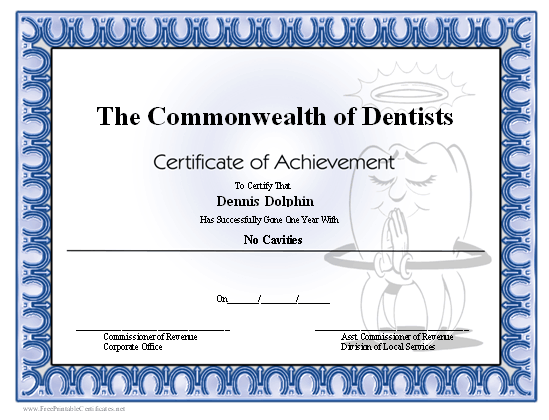 No Cavities certificate