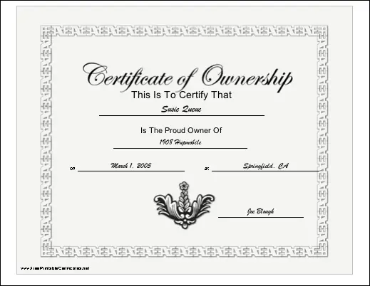 certificate of ownership template