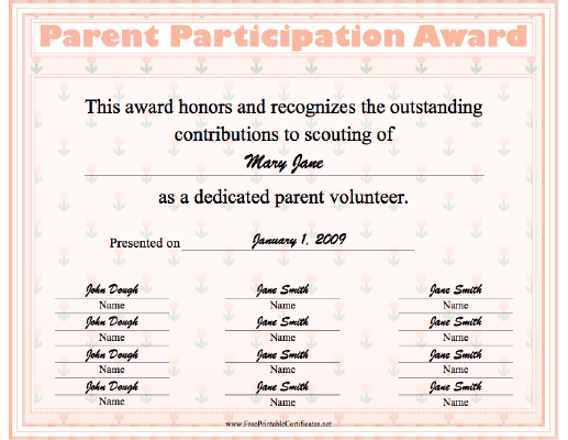 Parent Participation certificate