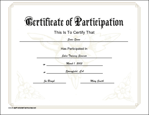 Participation certificate