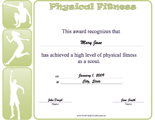 Physical Fitness certificate