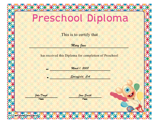 Preschool Diploma certificate