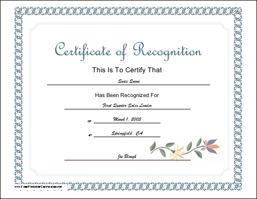 Recognition certificate