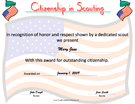 Citizenship in Scouting certificate