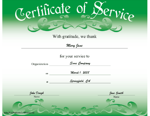 Service certificate