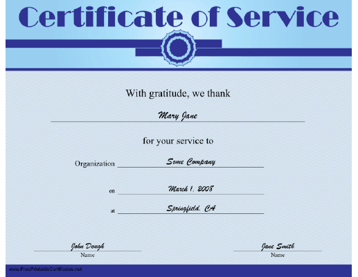 Service certificate