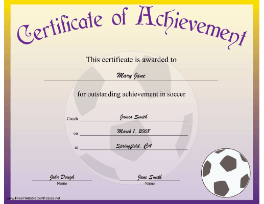 Soccer Achievement certificate