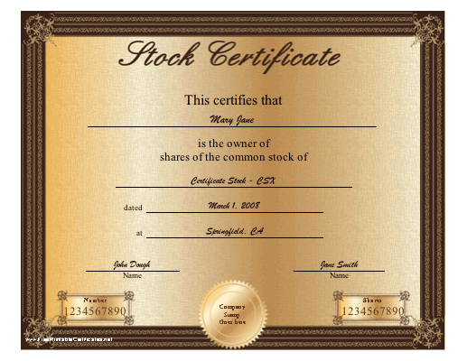 Stock certificate