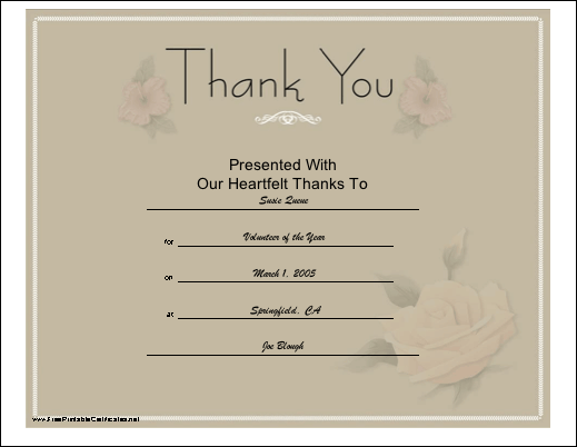 Thank You certificate