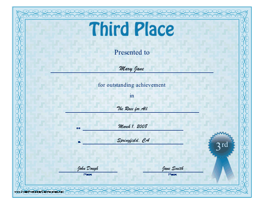 Third Place certificate