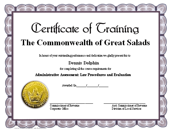 Training certificate