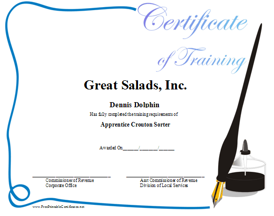 Training certificate