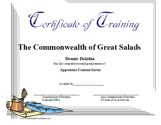 Training certificate