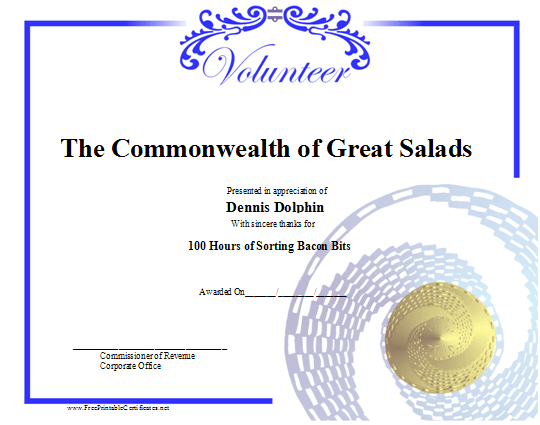 Volunteer certificate