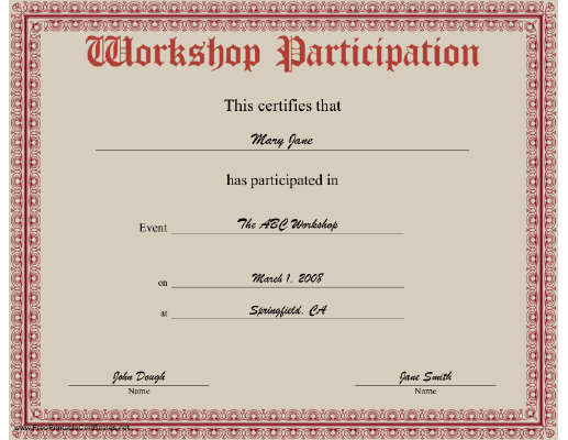 Workshop Participation certificate