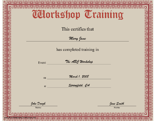 Workshop Training certificate