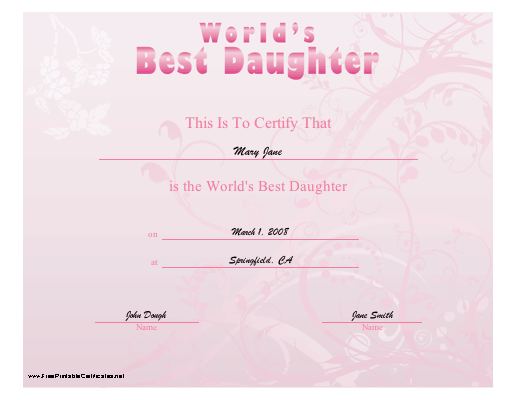 World's Best Daughter certificate