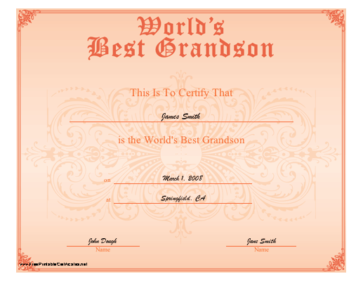 World's Best Grandson certificate