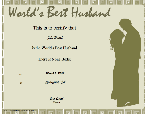 World's Best Husband certificate