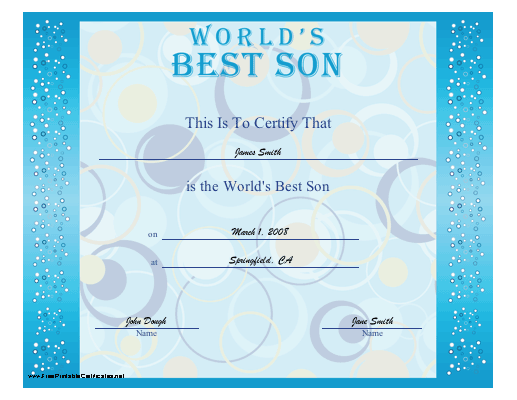 World's Best Son certificate