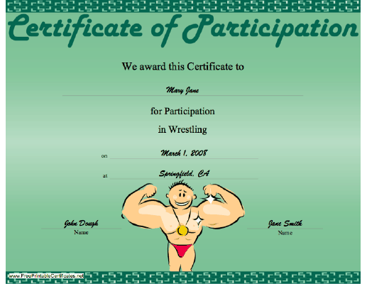 Wrestling Participation certificate