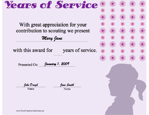 Years of Service certificate