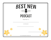 Best New Podcast certificate