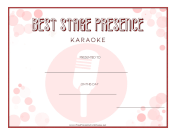 Best Karaoke Stage Presence certificate