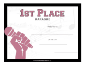 Karaoke Prize First Place certificate