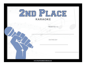 Karaoke Prize Second Place certificate