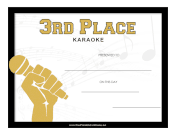 Karaoke Prize Third Place certificate