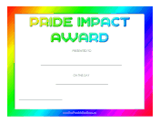 Pride Impact Award certificate