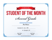 Student of the Month Certificate for Second Grade